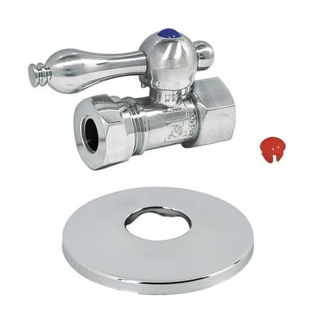Kingston Brass CC44151K 1/2" FIP x 1/2" or 7/16" Slip Joint Quarter-Turn Straight Stop Valve with Flange, Polished Chrome