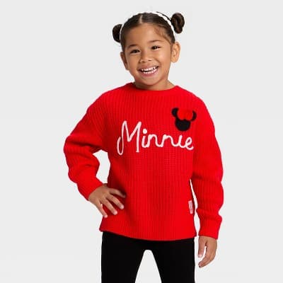 Toddler Girls' Disney Minnie Mouse Chunky Knit Sweater - Red 3T