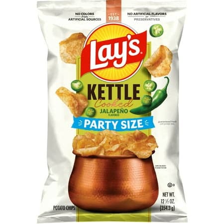 Lay’s Jalapeno Kettle Cooked Potato Chips Party Size Bag, 12.5 oz