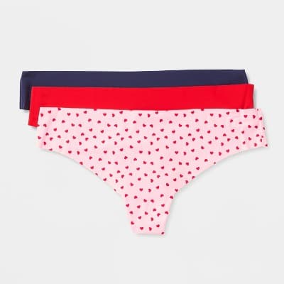 Women's Invisible Edge Thong 3pk - Wild Fable™ Navy/Pink Hearts/Red XL