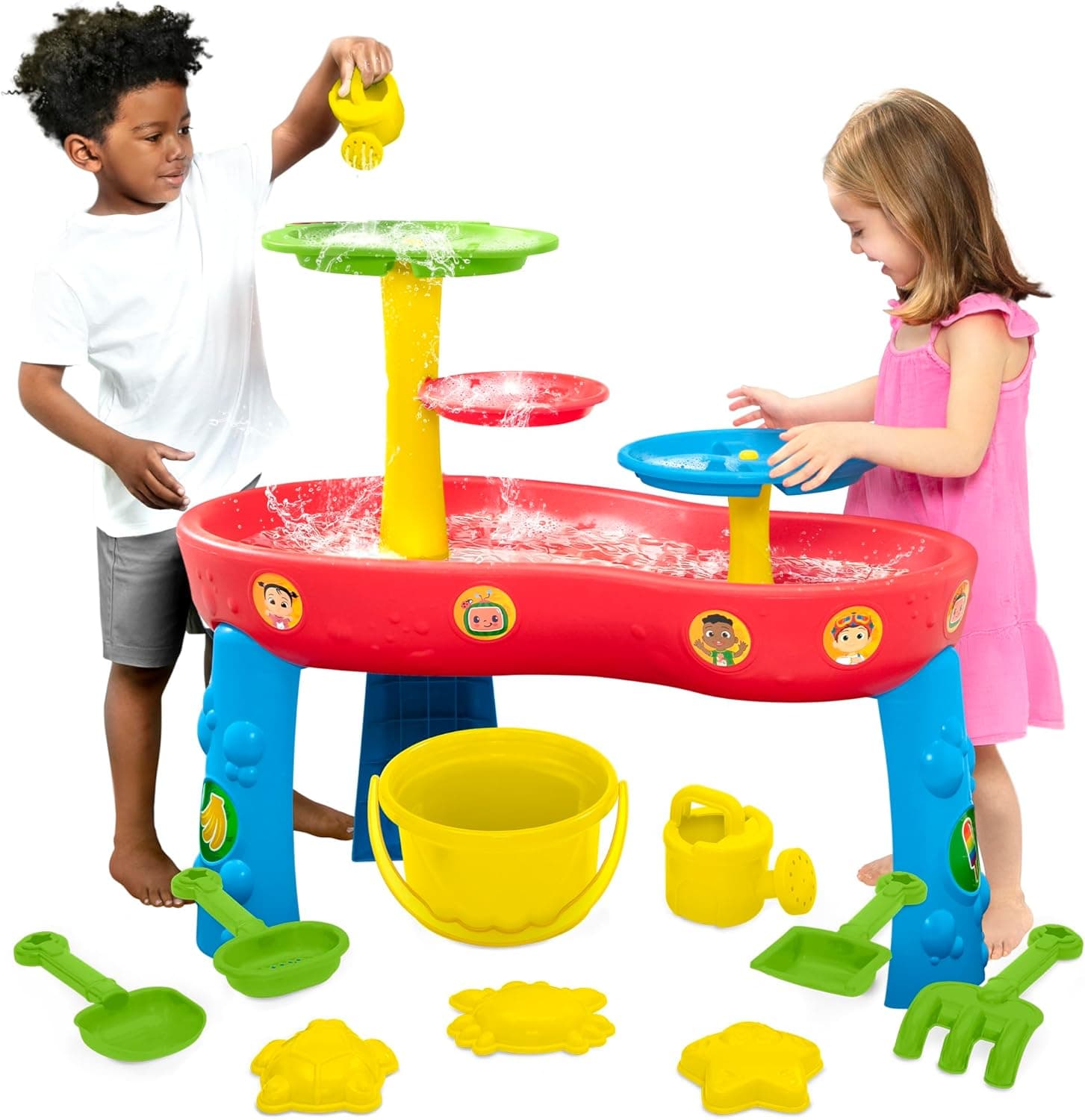 CoComelon Water Table by Delta Children | 3-Tier Activity Water Play Table with 11-Piece Toy Set | Water Sensory Table + Summer Beach Toys for Outside Backyard for Toddlers Ages 2+, Blue