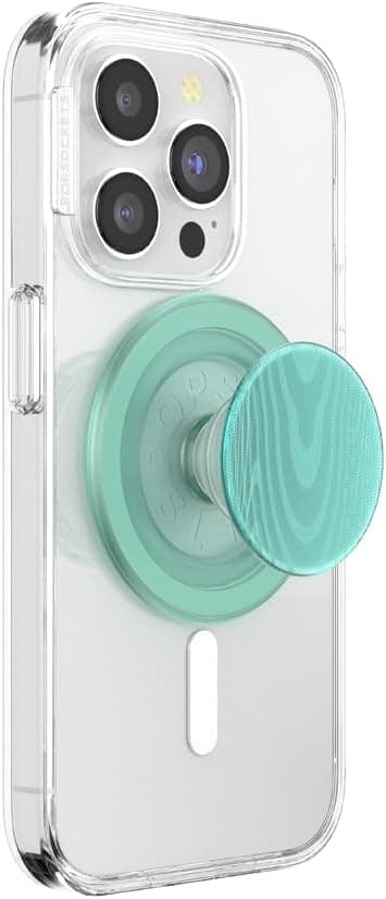 PopSockets Phone Grip for MagSafe, Magnetic Holder, Phone Stand, Light Blue - Alum Moire Turquoise
