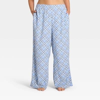Women's Microfleece Pajama Pants - Wild Fable™ Blue Plaid 1X