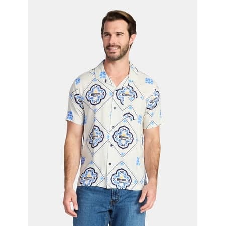 Corona, Men's & Big Men's Graphic Button-Up Shirt, Sizes XS-3XL