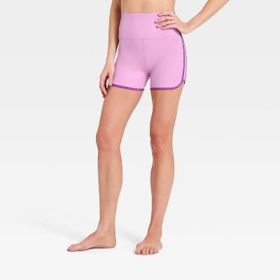 Women's Everyday Soft Ultra High-Rise Retro Contrast Hem Bike Shorts 3" - All In Motion™ Light Violet M