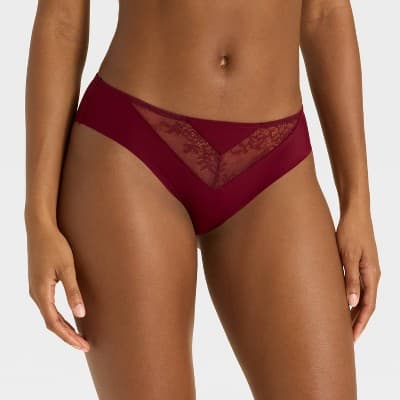 Women's Invisible Edge Lace Bikini Underwear - Auden™ Berry Red S