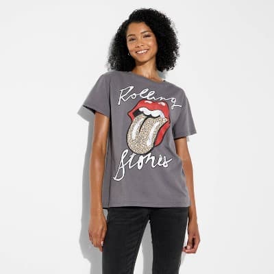 Women's The Rolling Stones Leppard Short Sleeve Graphic T-Shirt - Gray M