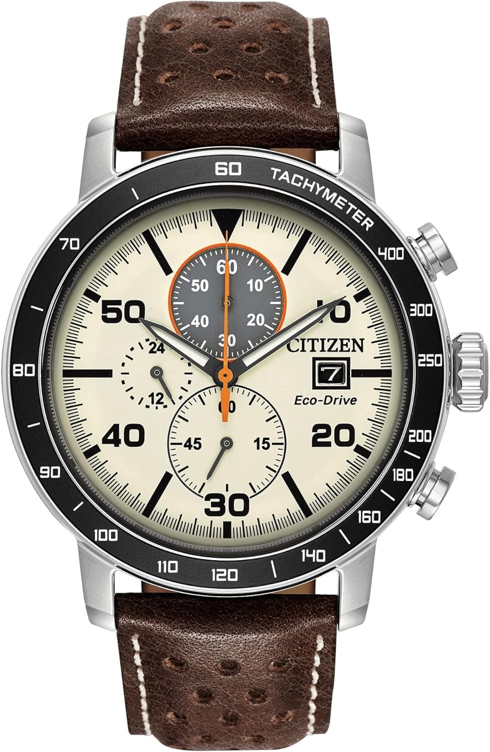 Citizen Men's Eco-Drive Chronograph Watch: Stainless Steel, Leather