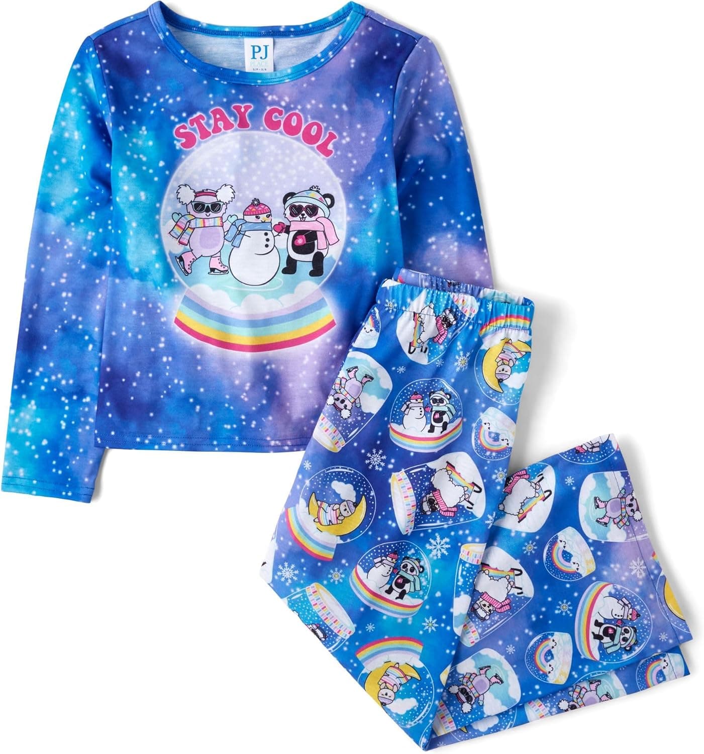 Girls' 2-Piece Pajama Set: Cozy Blue Snowglobes