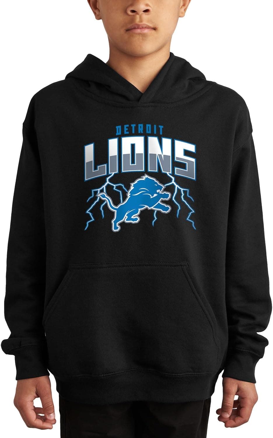 Junk Food NFL - Detroit Lions - Lightning - Officially Licensed Youth Pullover Fleece Hoodie for Boys and Girls