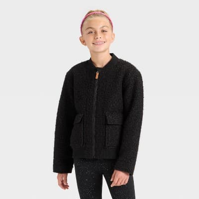 Girls' Fleece Aviator Jacket - Cat & Jack™ Black L