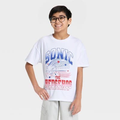 Boys' Sonic the Hedgehog 4th of July Short Sleeve Oversized Graphic T-Shirt - White M