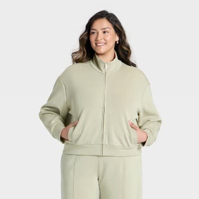 Women's Sandwash Zip-Up - A New Day™ Light Green XXL
