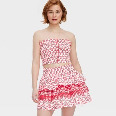 Women's Floral Smocked Peplum Tank Top Red - Roller Rabbit x Target M