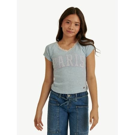 Justice Girl's Lace Trim Graphic Tee, Sizes XS - XLP