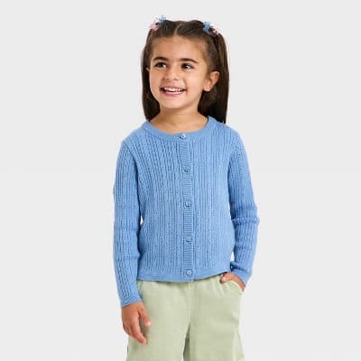 Toddler Girls' Pointelle Cardigan - Cat & Jack™ Blue 4T