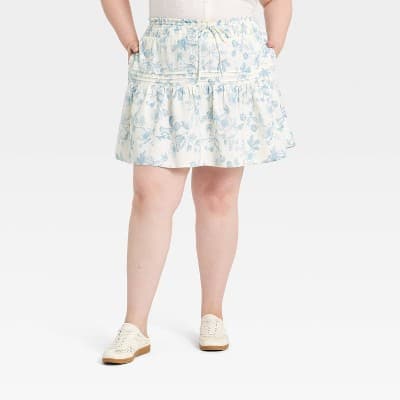 Women's Linen Pintuck Mini A-Line Skirt - Universal Thread™ Blue Striped 4X