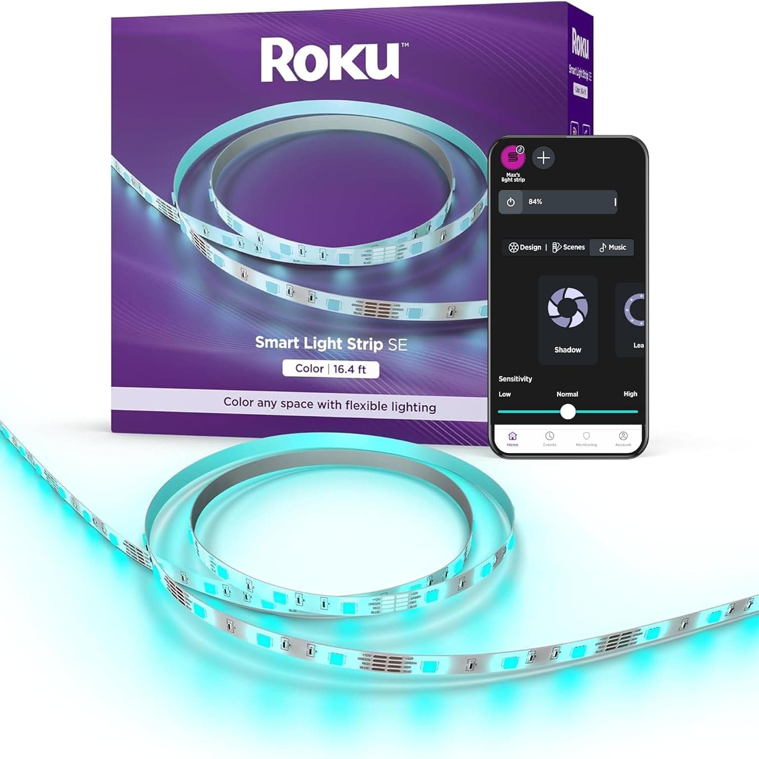 Roku Smart LED Light Strip, 16.4ft - Color Options with Adjustable Brightness & Temperature - Peel & Stick WiFi Smart Strip Lights Works with Roku Voice, Alexa & Google Assistant - Smart Home Products