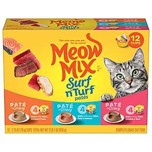 Meow Mix Surf n' Turf Pâtés Wet Cat Food, Variety 12-Pack