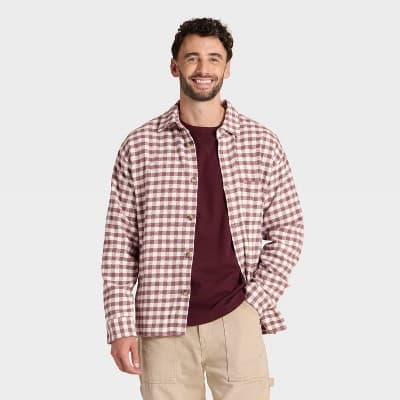 Men's Vintage Heavy Weight Flannel Long Sleeve Shirt - Goodfellow & Co™ Maroon Plaid L