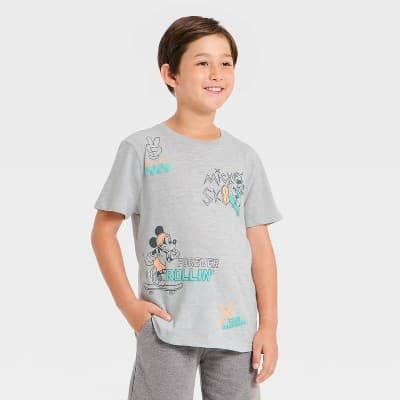 Boys' Disney Mickey Mouse Skater Short Sleeve Graphic T-Shirt - Sliver S
