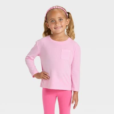 Toddler Girls' Long Sleeve Pocket T-Shirt - Cat & Jack™ Pink 18M