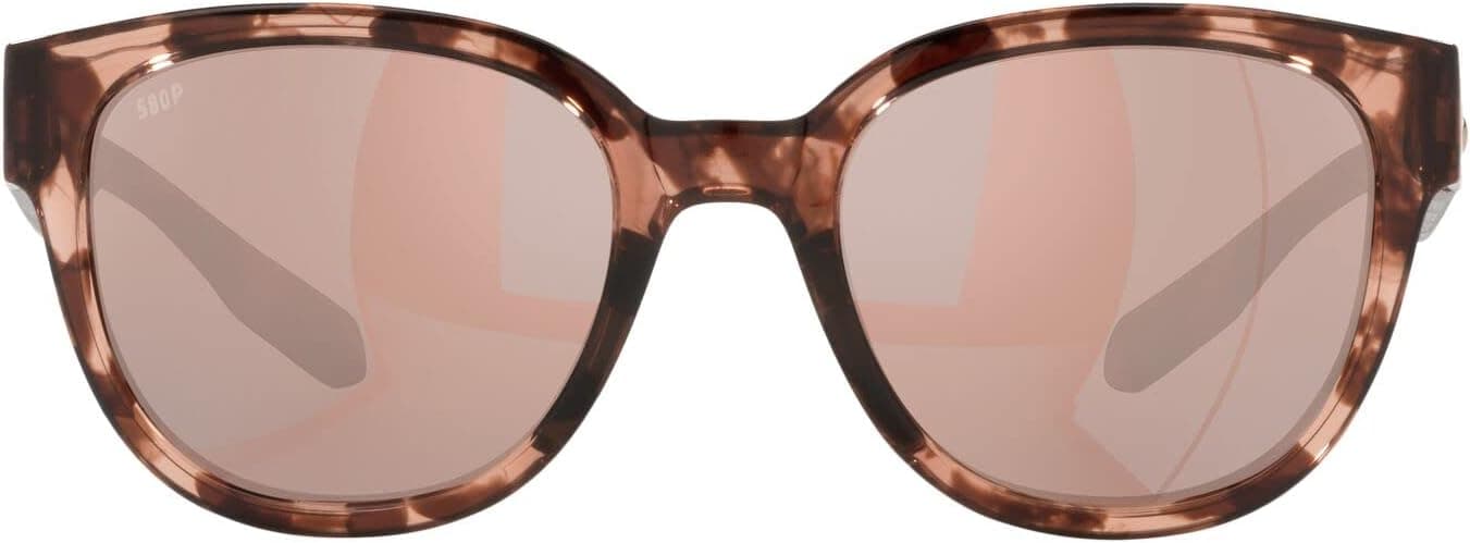 Costa Del Mar Women's Salina Rectangular Sunglasses, Coral Tortoise/Polarized Copper Silver Mirrored 580P, 53 mm