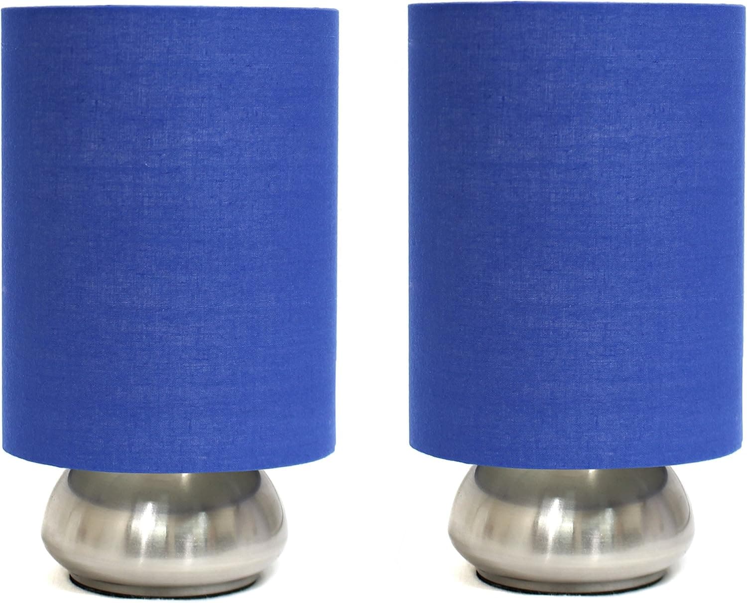 Simple Designs LT2016-BLU-2PK Gemini Brushed Nickel 2 Pack Mini Touch Lamp Set with Fabric Shades, Blue