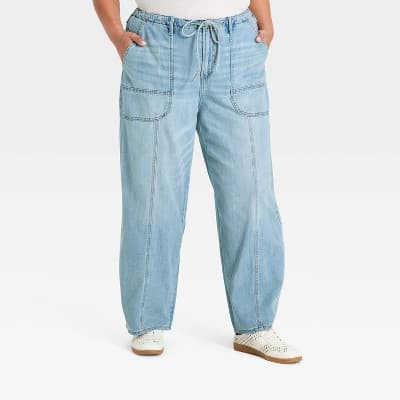 Women’s High-Rise Drawstring Soft Utility Jeans - Universal Thread™ Light Wash 28