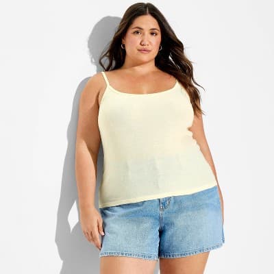 Women's Slim Fit Scalloped Edge Ribbed Cami - Wild Fable™ Light Yellow Striped XXL