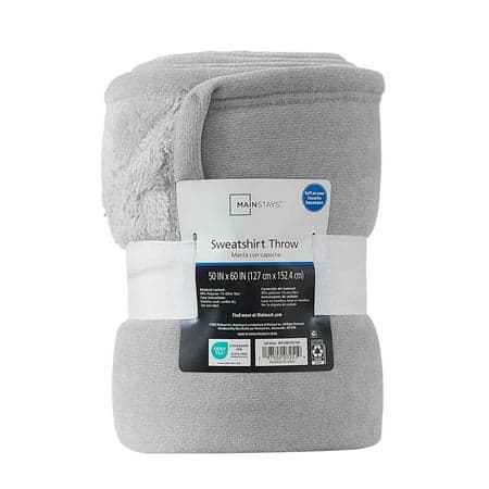 Mainstays Cozy Sweatshirt Chenille Throw Blanket, Soft Silver, 50" x 60"