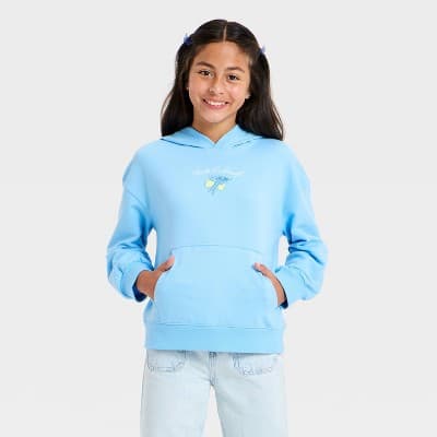 Girls' French Terry 'Lemons' Hoodie Graphic Pullover Sweatshirt - Cat & Jack™ Sky Blue M