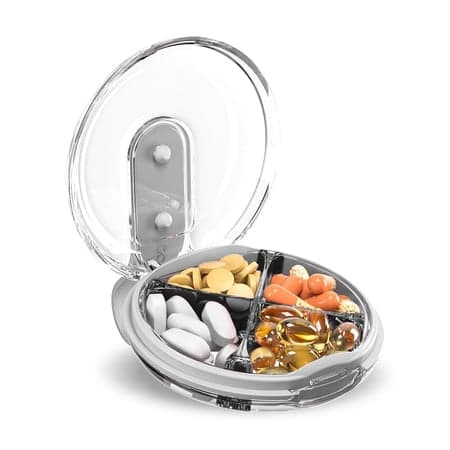 Sukuos Daily Use Portable Pill Organizer with 4 Compartments, Travel Pill Box & Vitamin Container, 1 pack, 4 Random Colors