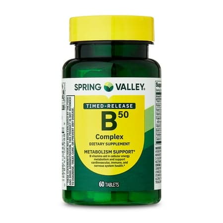 Spring Valley Vitamin B-50 Complex Dietary Supplement, 60 Count, Timed-Release Tablets for Metabolism Support