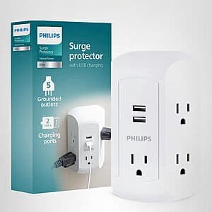 Philips 5-Outlet Surge Protector with 2 USB-A Ports