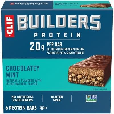 CLIF BUILDERS Chocolate Mint 20g Protein Bars - Gluten Free - 2.4oz/6ct: Crunchy, Ready to Eat, No Artificial Sweeteners