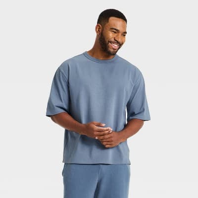 Men's Short Sleeve Oversized Cotton T-Shirt - All In Motion™ Blue M