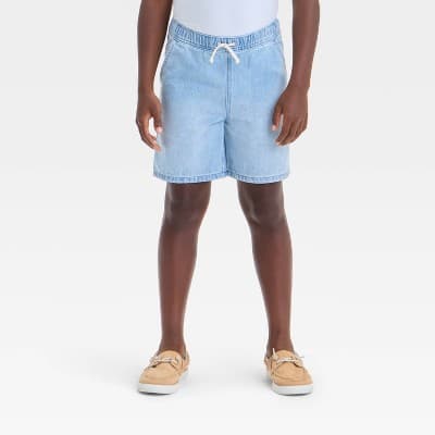 Boys' Pull-On 'Above the Knee' Denim Shorts - Cat & Jack™ Light Wash L: Relaxed Fit, Elastic Waist, 7.5" Inseam