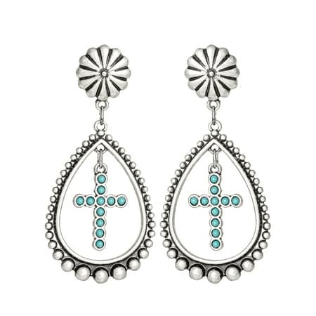 Jessica Simpson Turquoise Stone Cross Drop Earrings - 78% Off