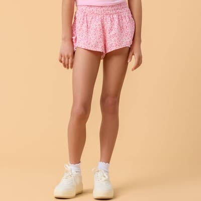 Blogilates Girls' Mommy & Me Tiny Bows Shorts - Pink Floral Print M