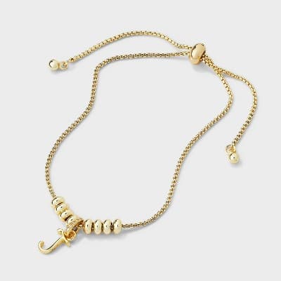 14k Gold Dipped Letter "J" Twist Initial with Cubic Zirconia Bail Bolo Bracelet - A New Day™ Gold