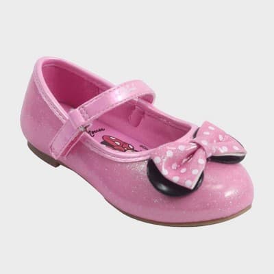 Toddler Girls' Disney Minnie Mouse Ballet Flats - Pink 12T: Hook & Loop Strap, Decorative Bow, Closed Round Toe