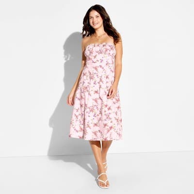 Women's Fit and Flare Strapless Midi A-Line Dress - Wild Fable™ Pink Floral S