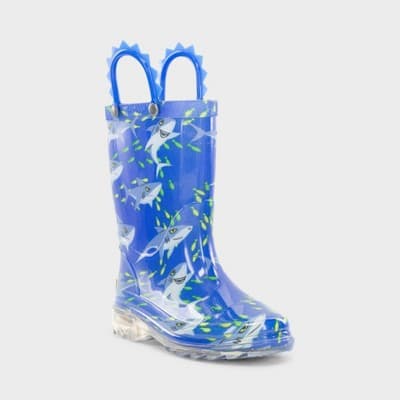 Western Chief Toddler Sharks Swim Rain Boots - Blue 12T: Waterproof, Light-Up, Pull-On, Non-Marking Sole