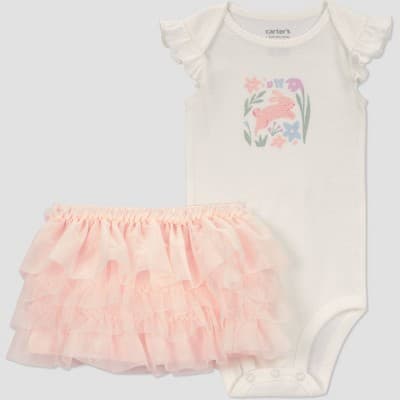 Carter's Just One You® Baby Girls' 2pc Easter Bunny Skirt Set - White/Pink 3M