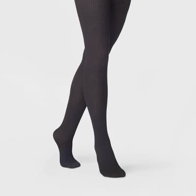 Women's Ribbed Sweater Tights - A New Day™ Black 1X-2X