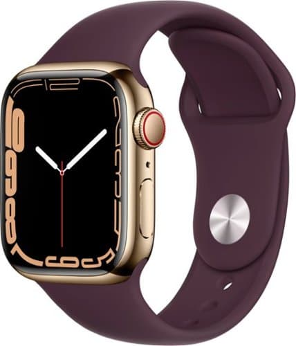 Geek Squad Refurbished Apple Watch Series 7 (GPS + Cellular) 41mm Gold Stainless Steel Case with Dark Cherry Sport Band - Gold - (2021)