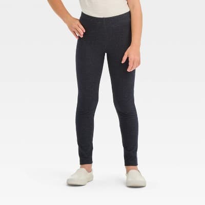 Girls' Leggings - Cat & Jack™ Faux Denim L: High Rise, Full Waistband Elastic, Lightweight French Terry Fabric