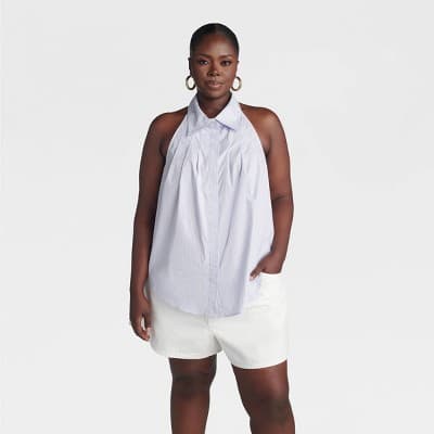 KBB by KAHLANA Women's 'The Halter Shirt' - Lavender Striped 4X