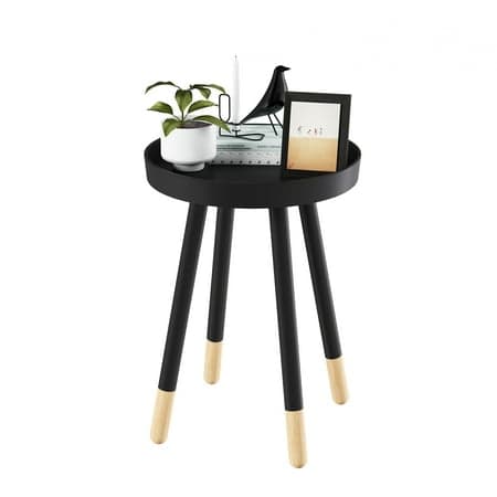 Lavish Home Round Side Table – Modern Wooden Stand with Tray Top, Black